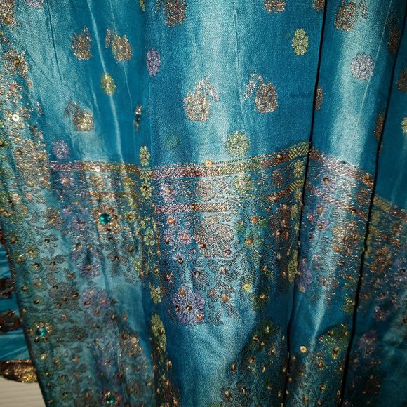 3 Piece Blue Indian Wedding Salwar Suit -Plus Size - Picture 8 of 8